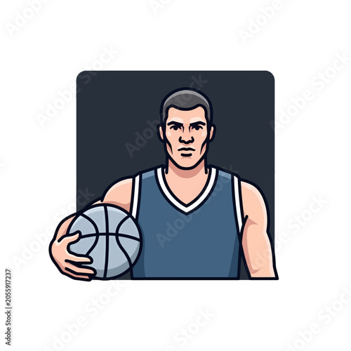 A professional basketball player holding a ball in a studio portrait