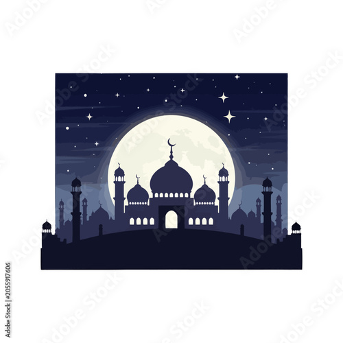 A silhouette of a traditional building against a large full moon at night