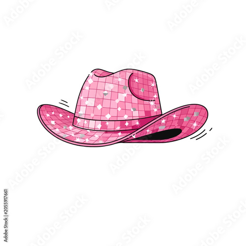 A vibrant pink sparkling cowboy hat illustration on a white background