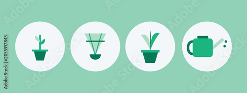 Foto Stages of plant growth and gardening care icons for environmental and nature related designs