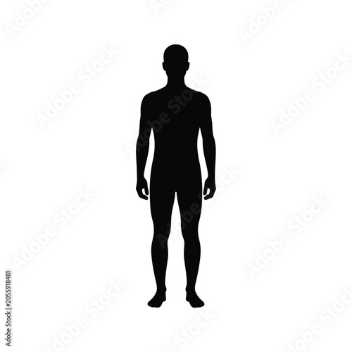 Silhouette of a full male body standing upright isolated on a white background