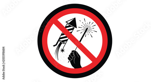 Photos Prohibited firecrackers and sparkler silhouette against a white background