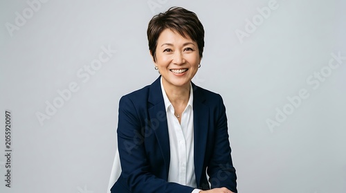 Professional business portrait of a confident asian woman in a navy blazer with business professional portrait confident