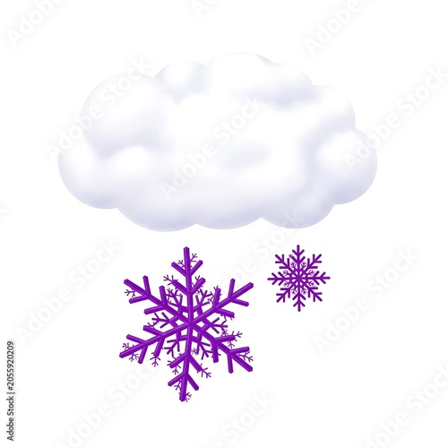 Purple snowflakes falling near cloud
