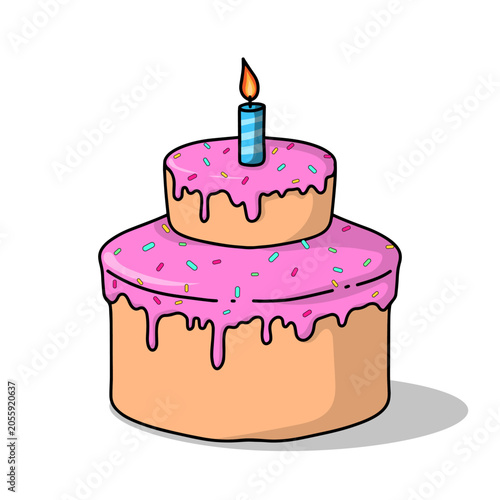 Birthday Cake Three Tier Candle Pink — Sweet Celebration Cartoon Vector Clipart