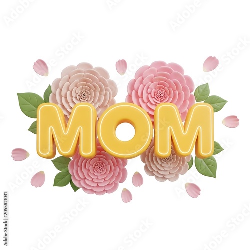 Colorful mom text with flowers and leaves