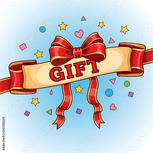 Bright gift ribbon with bow and word gift