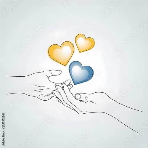Hands releasing colorful hearts illustration