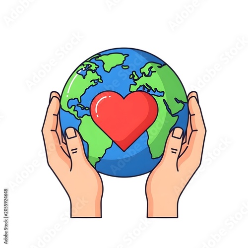 Hands holding globe with heart illustration