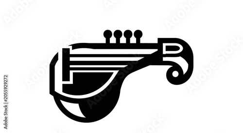 Cuadro en lienzo Minimalist Indian Veena String Instrument Icon