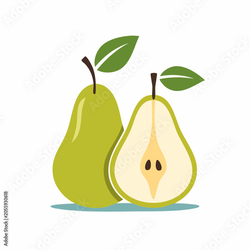 Illustration of a whole pear and a halved pear