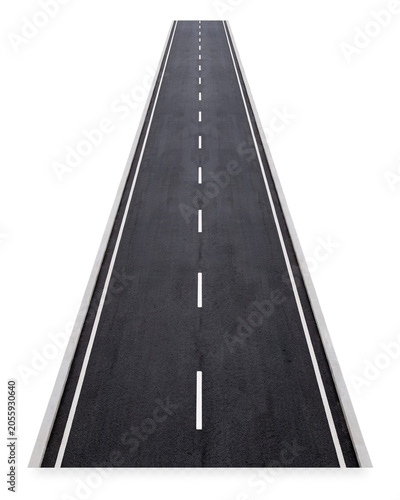 Schilderij op canvas Straight asphalt road with white lane markings and isolated on transparent backg