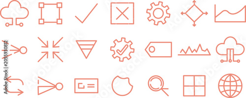 Foto Isolated collection of interoperability workflow line icon set