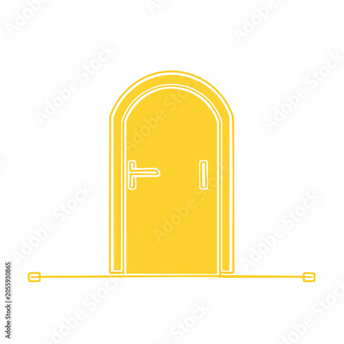 Yellow arched door with handle and lock icon