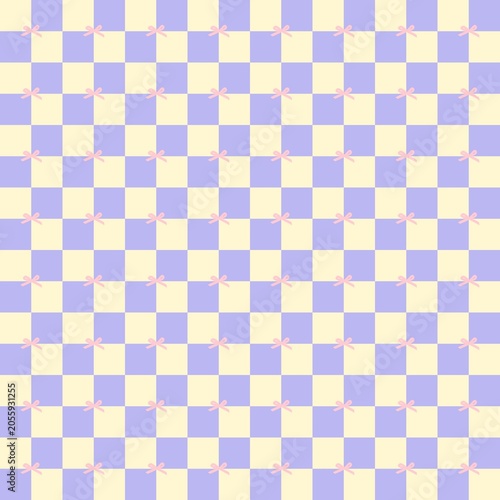 Pastel coquette checkerboard seamless pattern with cute pink bows for trendy apparel and phone case design.
