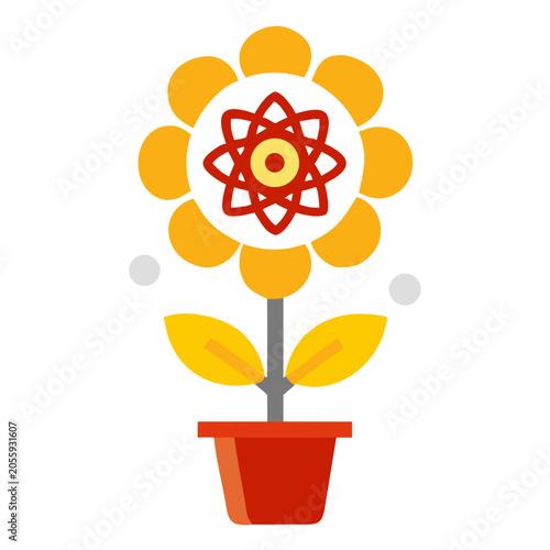Atomic Flower Icon - Science Education Vector with Atom Symbol, Research & Innovation Concept