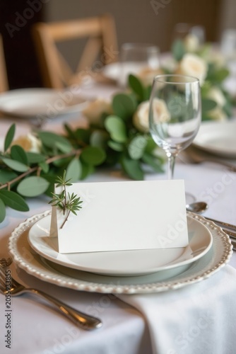 Elegant wedding table setting with olive branch place card , peace, reception, stylish