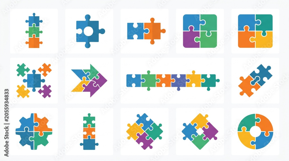 Naklejka premium Colorful Puzzle Piece Icons Set