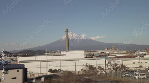 Mt Fuji in Japan from a high speed bullet train Shinkansen.