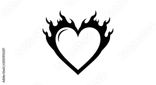 Fotografía Black and White Flaming Heart Icon Vector Illustration