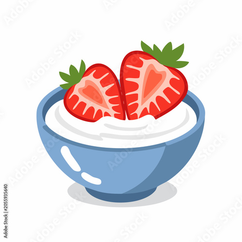 Bowl of Yogurt with Sliced Strawberries