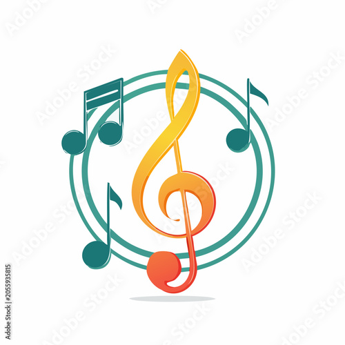 Musical Notes and Treble Clef Symbol