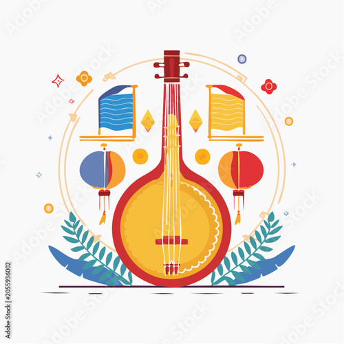 Traditional Chinese Musical Instrument with Festive Decorations