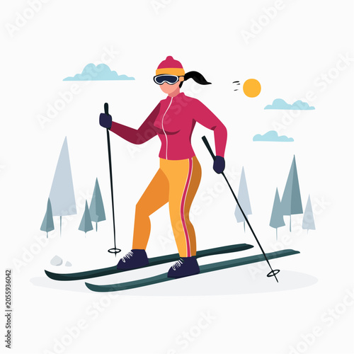 Woman skiing in a winter landscape
