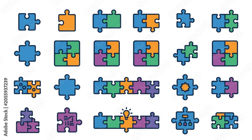 Naklejka premium Colorful Puzzle Piece Set with Human Figures