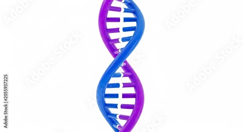 Close-up 3D DNA strand with vibrant blue purple gradient.