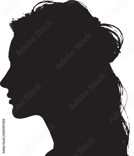 Silhouette Profile Portrait of Woman with Long Hair in Minimalist Style