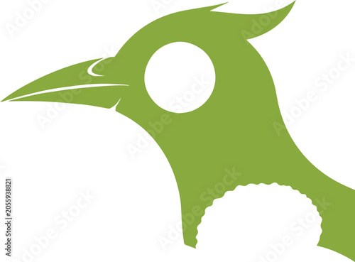 Green Silhouette Bird Flying Against White Background Minimalist Design