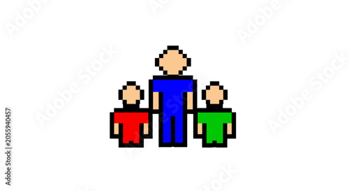 Pixelated illustration of a family.