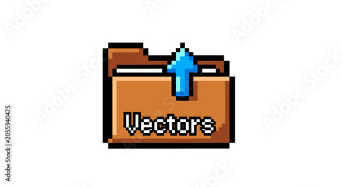 Pixelated orange folder with blue arrow.