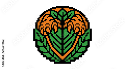 Pixel Art Orange Leaf Emblem Design.