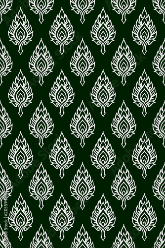 Abstract classic traditional Thai art Kanok seamless pattern, textiles seamless pattern with silver flame motif on dark background. Wallpaper theme. 
