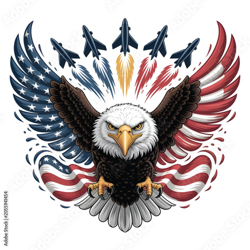 USA Patriotic Eagle T-Shirt Design | American Flag PNG | 250th Anniversary USA Independence Day Graphic