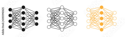 Neural network diagrams with interconnected nodes and lines