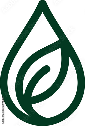 Green water drop with leaf line icon vector illustration for eco friendly environment sustainability and natural organic beauty brand identity