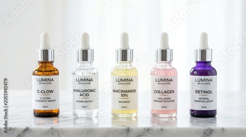 Skincare Serum Vitamin Bottle Collection Flatlay Beauty Product Photo