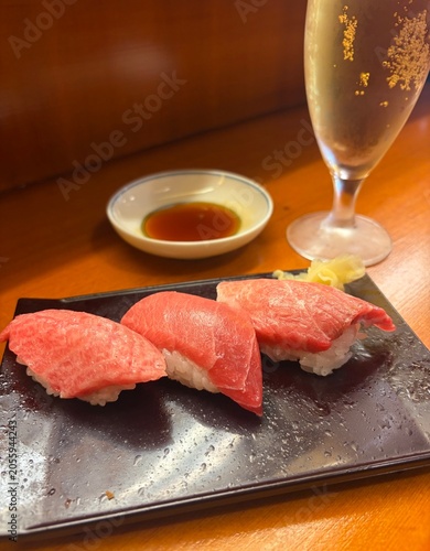 Maguro or Blue fin Tuna sushi on a plate