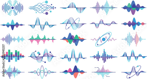 Photos Modern Audio Waveform Vector Collection with Digital Frequency Signals Sound Vis