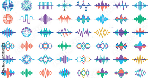 Foto Modern Audio Waveform Vector Collection with Frequency Signals Sound Visualizati