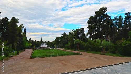 Zappeion garden park by hall with water fountain at historical square street in summer ancient city of Athens, Greece