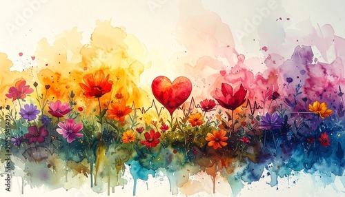 Watercolor Floral Heart - A Vibrant Expression of Love and Nature.