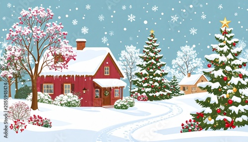 Winter Wonderland - A Cozy Christmas Scene with Snow-Covered House.