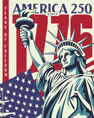 America 250 USA 250th Anniversary America 250 Celebration United States Semiquincentennial
1776–2026
Independence Day 250
Patriotic Vector Poster