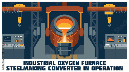 Cuadro en lienzo Industrial Oxygen Furnace Steelmaking Converter in Operation