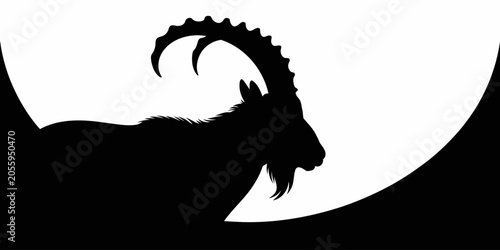 Schilderij op canvas Alpine Ibex Silhouette Vector Design Minimalist Mountain Goat Graphic Illustrati