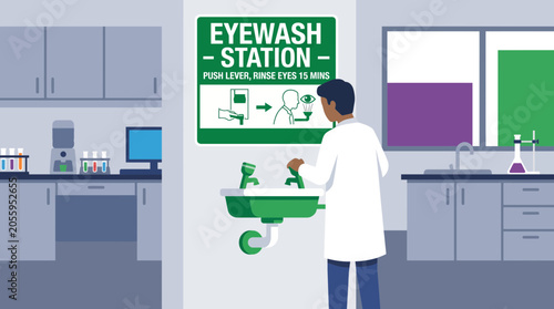Cuadro en lienzo Eyewash Station with Instructional Signage in Laboratory